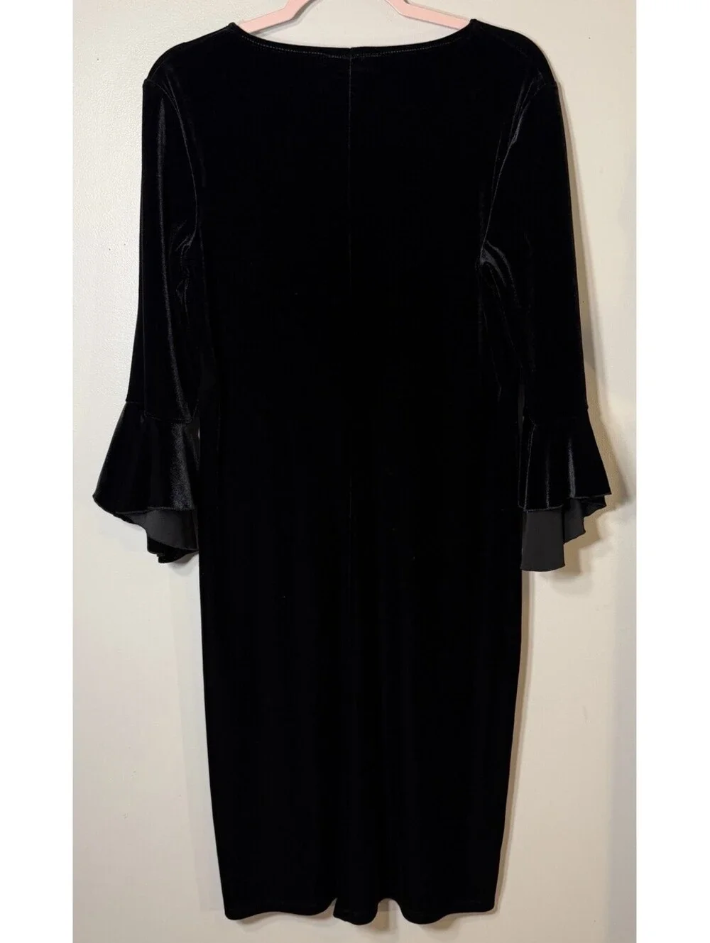 VTG AGB Black Velvet Goth Dress Flared Bell Sleeve Vampy Witchy Empire Waist 16